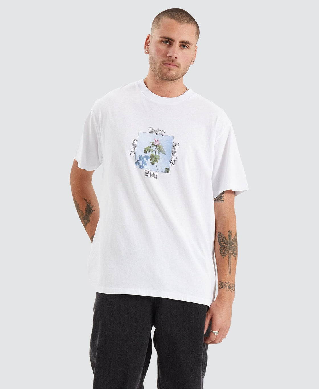 Come Enjoy Reality Merch Fit T-Shirt White | Neverland Store