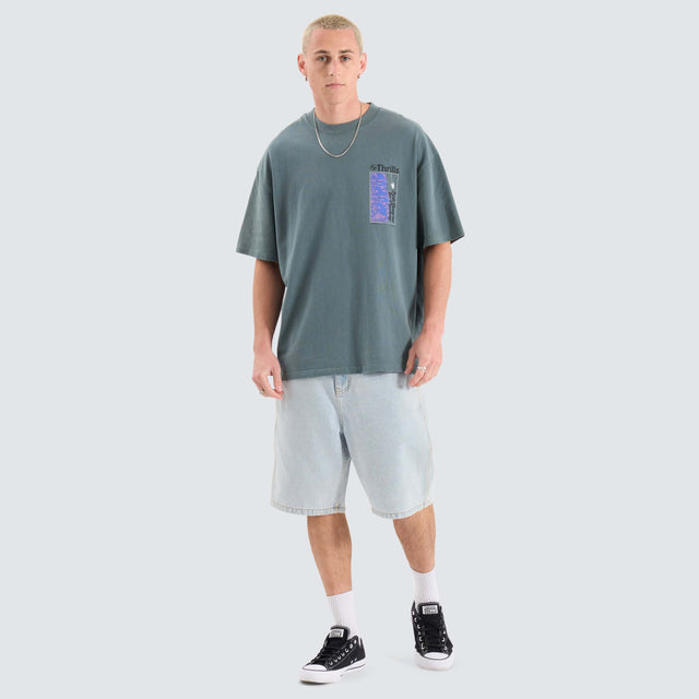 Thrills In Order Box Fit Oversized Tee Blue