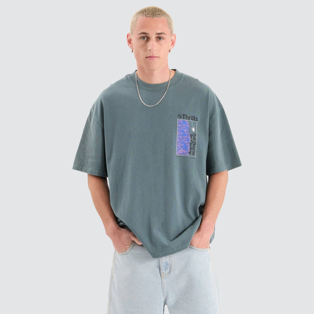 Thrills In Order Box Fit Oversized Tee Blue