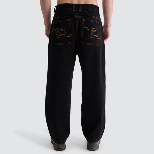 XLarge Emb Pocket Bull Denim Pant Raw Black