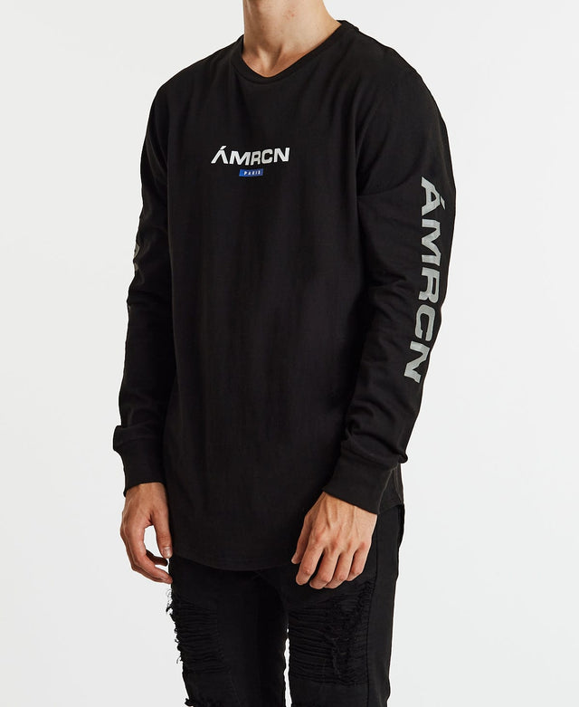 Americain Cicatrice Dual Curved Long Sleeve T-Shirt Jet Black