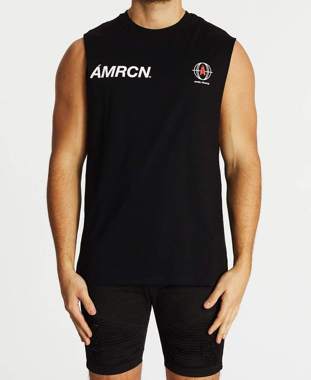 Americain Les Matins Scoop Back Muscle T-Shirt Jet Black