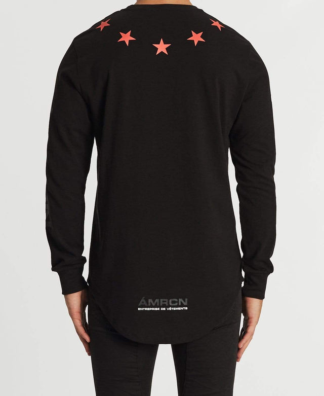 Americain Obscur Dual Curved Long Sleeve T-Shirt Jet Black