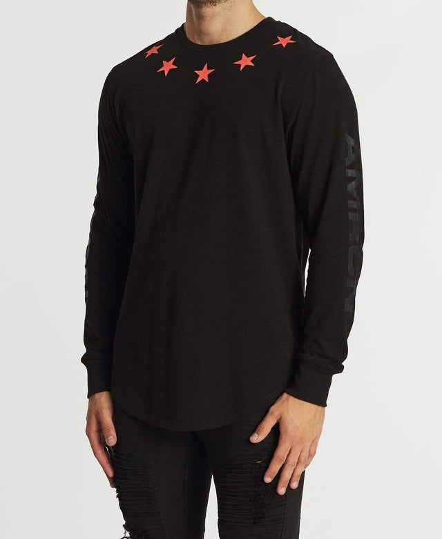 Americain Obscur Dual Curved Long Sleeve T-Shirt Jet Black