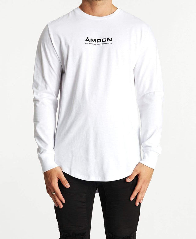 Americain Superbe Dual Curved Long Sleeve T-Shirt White