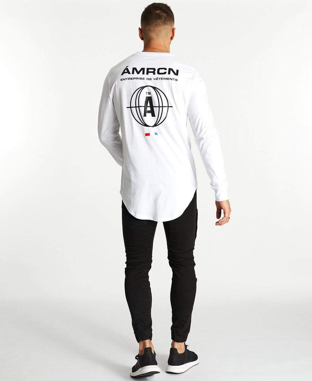 Americain Superbe Dual Curved Long Sleeve T-Shirt White