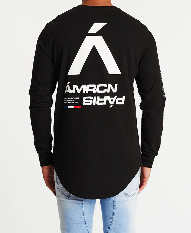 Americain Vrai Dual Curved Long Sleeve T-Shirt Jet Black