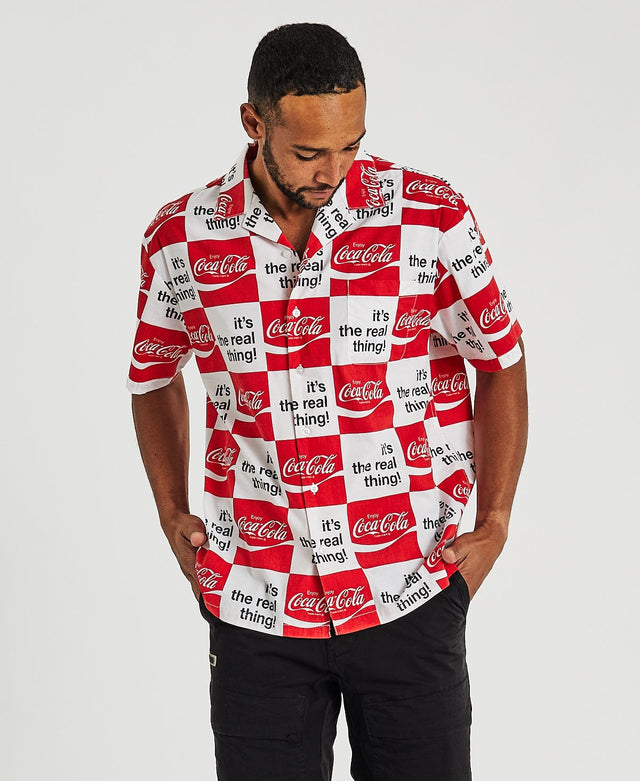 Brixton Coca-Cola Bunker Short Sleeve Shirt White/Red