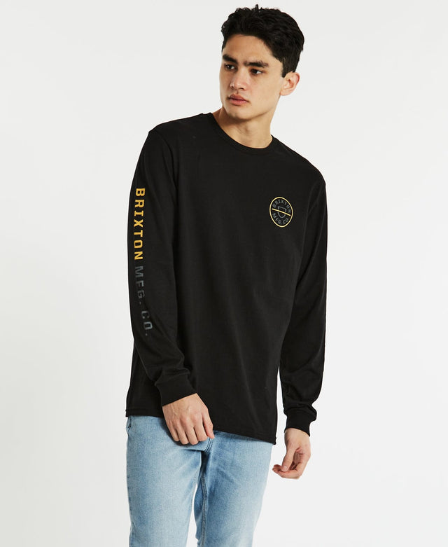 Brixton Crest Long Sleeve T-Shirt Black/Bright Gold/Grey