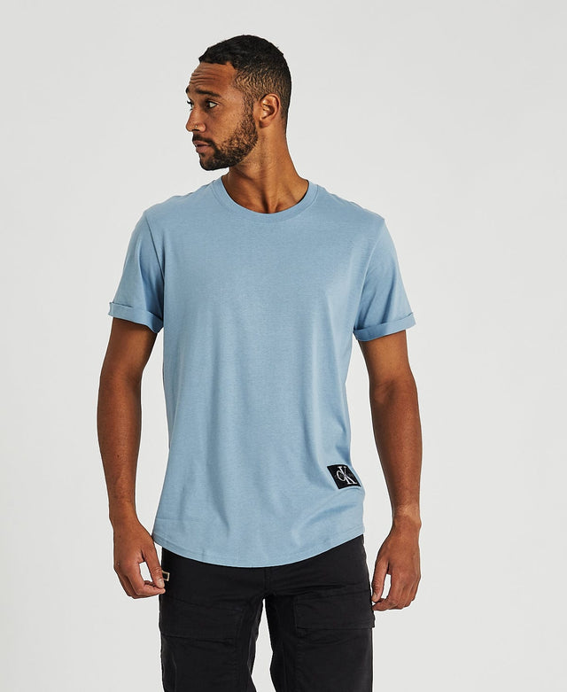 Calvin Klein Badge Turn Up Sleeve T-Shirt Iceland Blue