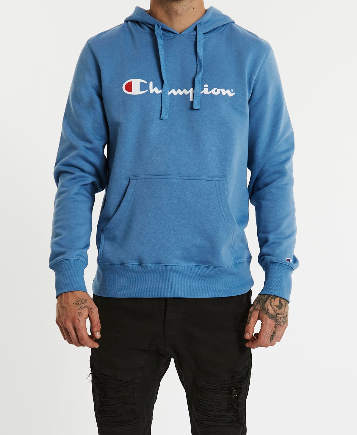 Light blue champion hot sale script logo hoodie