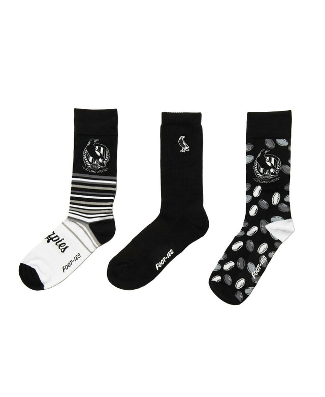 Footies Collingwood Magpies 3-Pack Socks Combo Gift Box