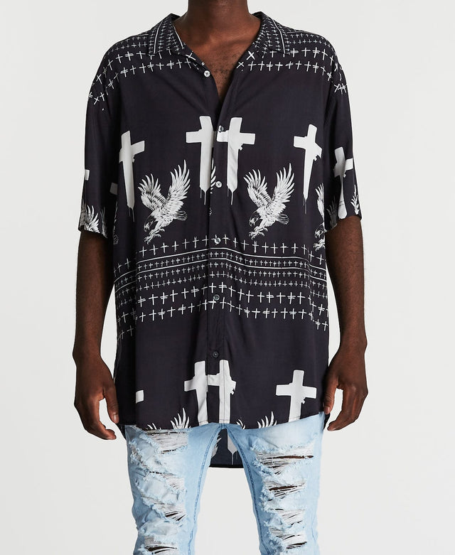 Kiss Chacey Ashes to Ashes Relaxed Short Sleeve Shirt Black Print