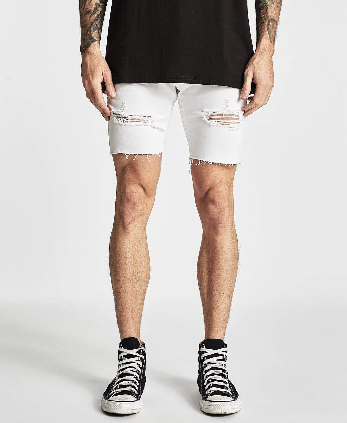 White biker deals shorts in store