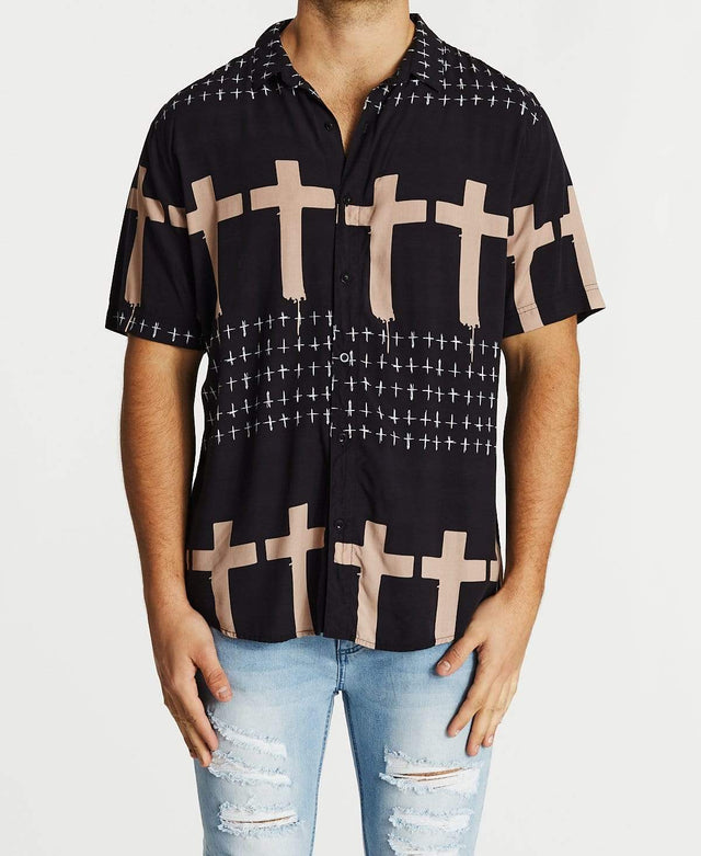 Kiss Chacey Crypt Relaxed Short Sleeve Shirt Black Print