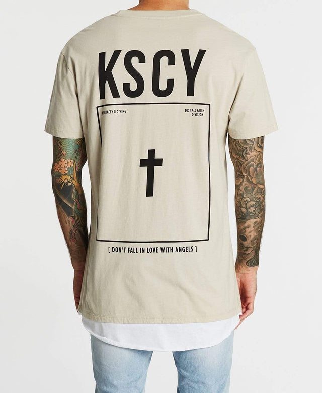 Kiss Chacey Don't Love Angels Layered Hem Relaxed Fit T-Shirt Stone