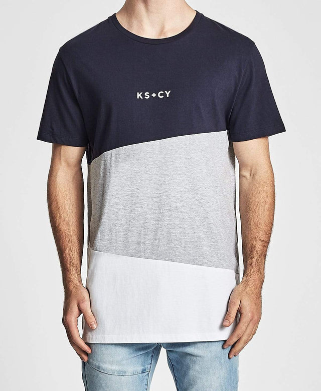 Kiss Chacey Future Step Hem Tall T-Shirt Navy/Grey Marle/White