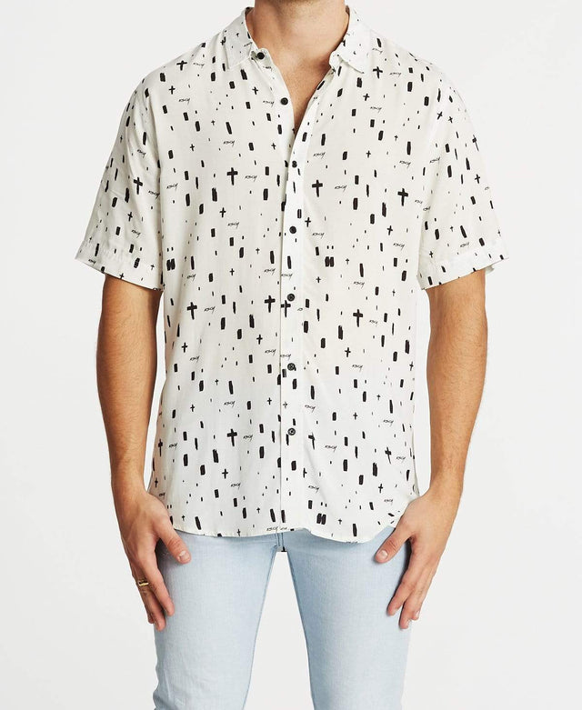 Kiss Chacey Never Mind Relaxed Short Sleeve Shirt White/Black Print