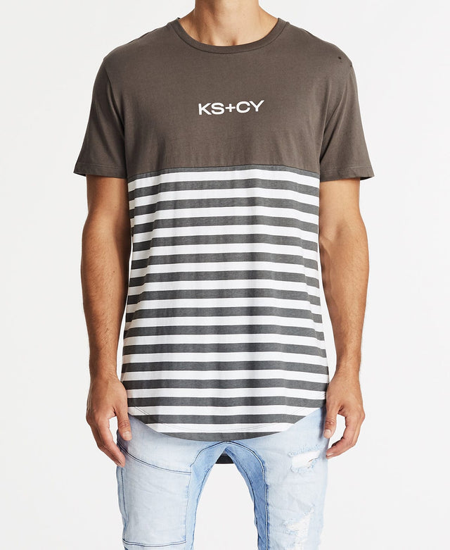 Kiss Chacey Own Terms Dual Curved Tee Charcoal Stripe