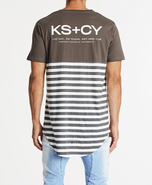 Kiss Chacey Own Terms Dual Curved Tee Charcoal Stripe