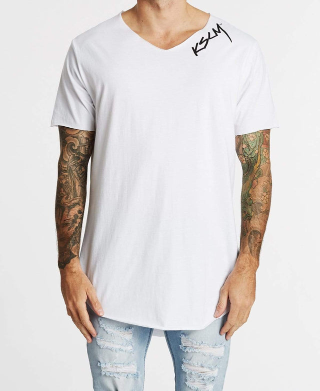 Kiss Chacey Palms Curved V-Neck T-Shirt White