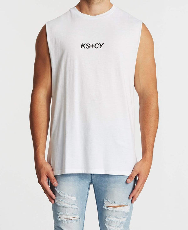 Kiss Chacey Paradise Falls Step Hem Muscle Tee White