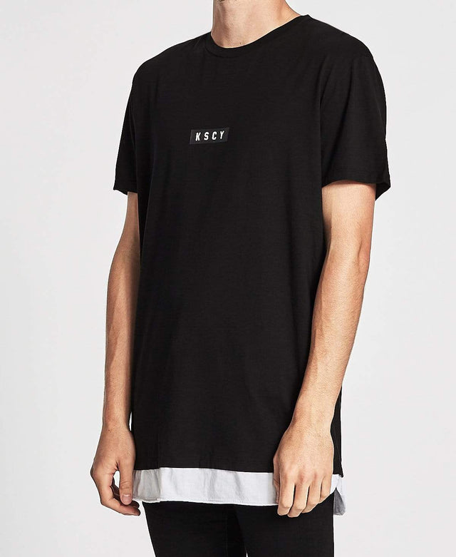 Kiss Chacey Script Layered Hem Relaxed Fit T-Shirt Jet Black
