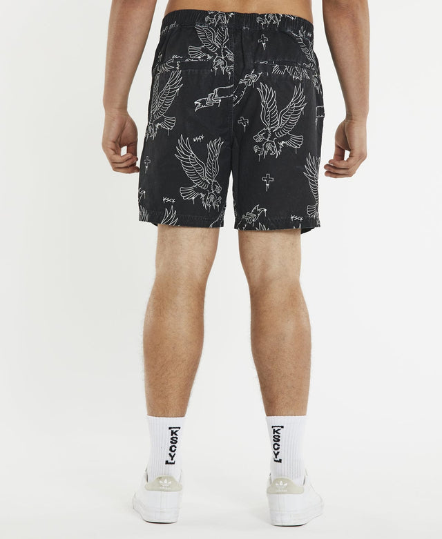 Kiss Chacey Sustain Beach Shorts Black/White Print