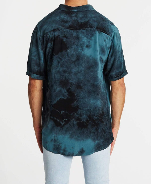 Kiss Chacey Whitewash Relaxed Short Sleeve Shirt Tie Dye Blue/Black
