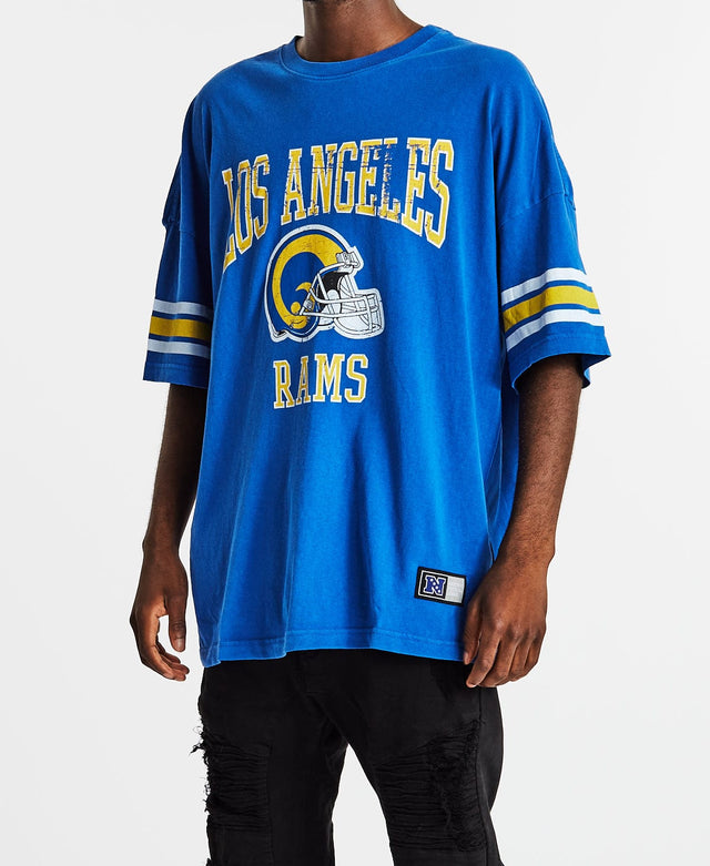 Majestic NFL Stripe Sleeve Oversized T-Shirt Los Angeles Rams Faded Royal