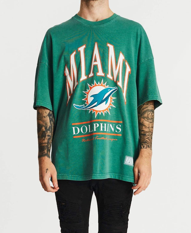 Majestic Vintage NFL Arch Oversized T-Shirt Dolphins Teal