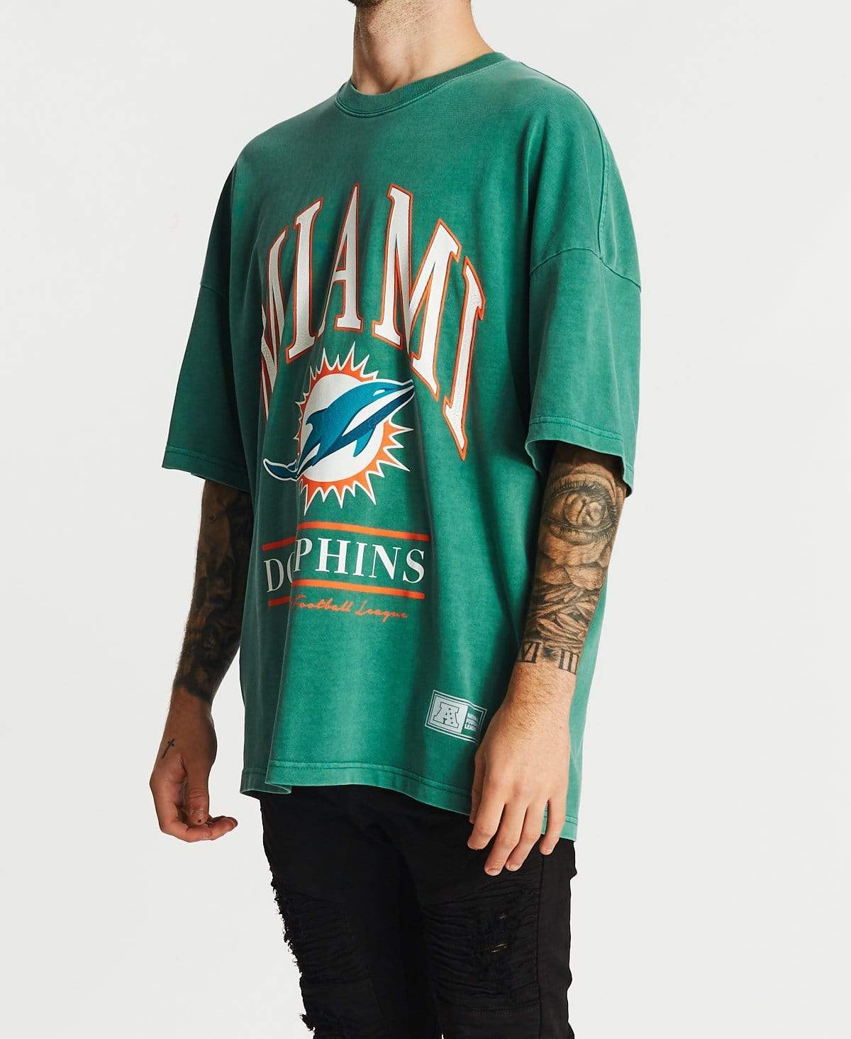 Miami Dolphins Vintage NFL Oversized Arch Tee in Teal