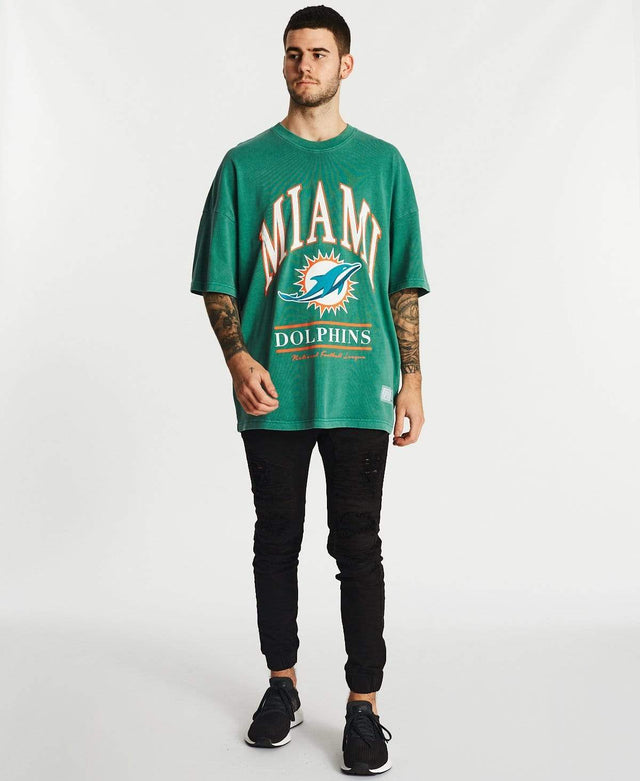 Majestic Vintage NFL Arch Oversized T-Shirt Dolphins Teal