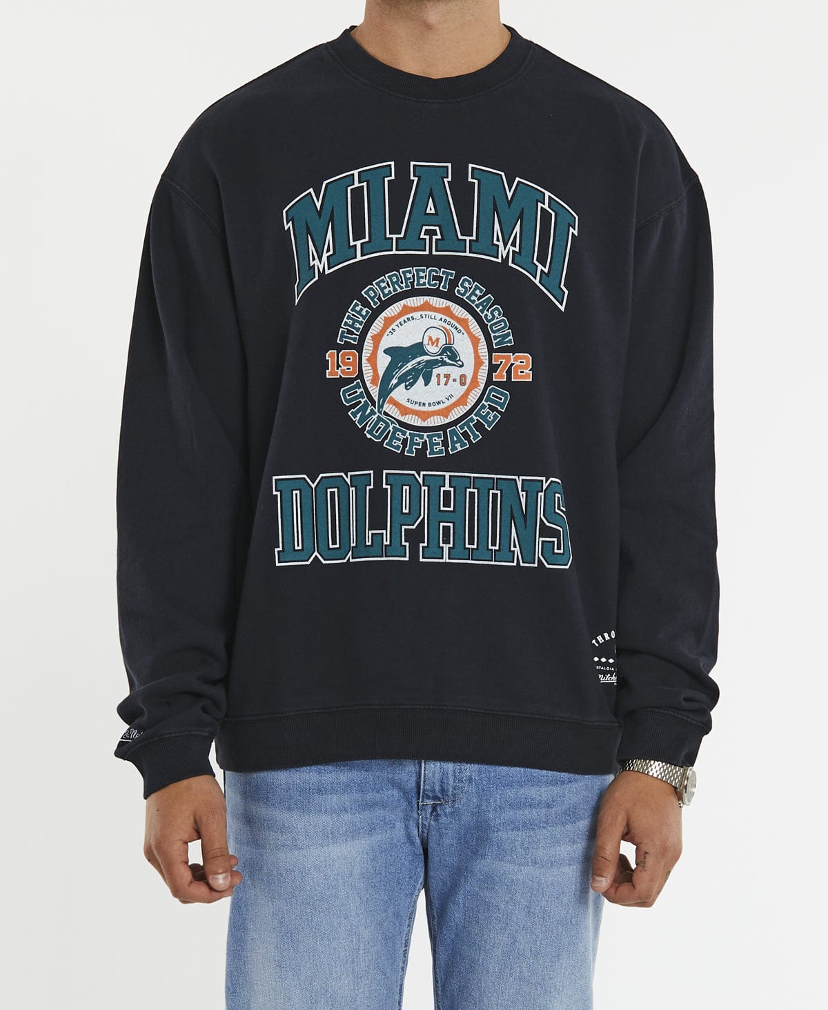 Mitchell & Ness Miami Dolphins 17-0 Long Sleeve T-Shirt White Marle