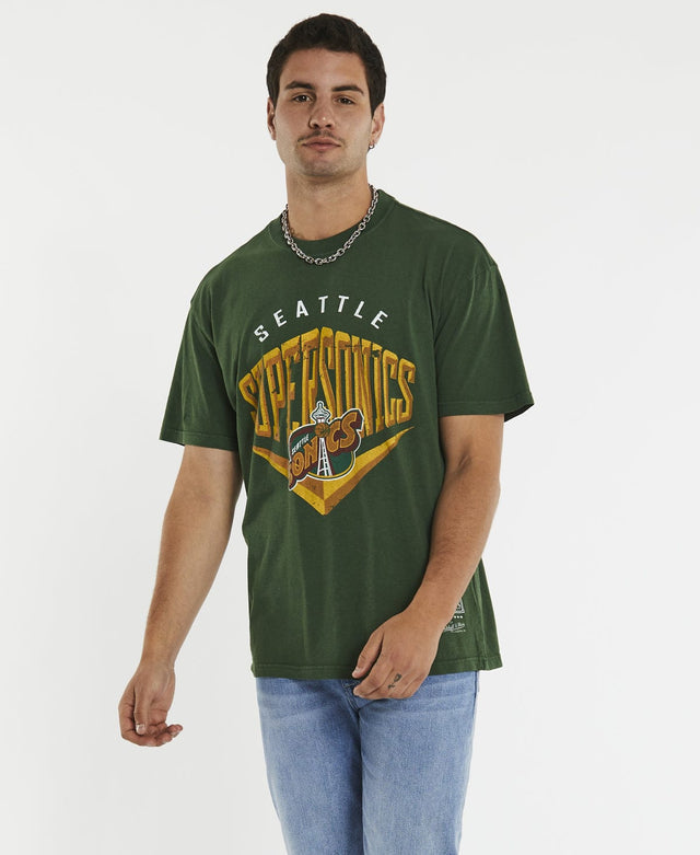 Mitchell & Ness Beveled Seattle Supersonics T-Shirt Faded Green