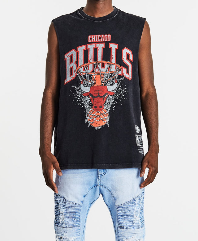 Mitchell & Ness Chicago Bulls Vintage Arch Shatter Muscle Tee Faded Black