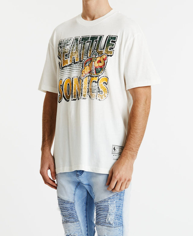 Mitchell & Ness Incline Stack T-Shirt Sonics Vintage White
