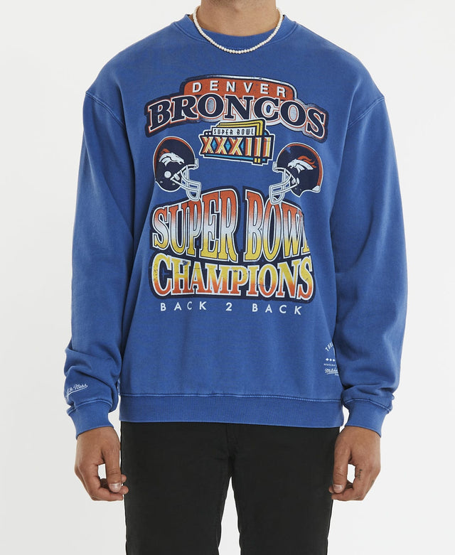 Mitchell & Ness Vintage Superbowl Champion Crew Jumper Broncos Faded Blue