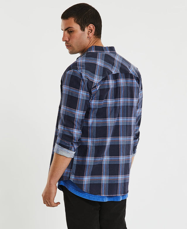 Nena & Pasadena Charge Cord Casual Long Sleeve Shirt Blue/Black Check