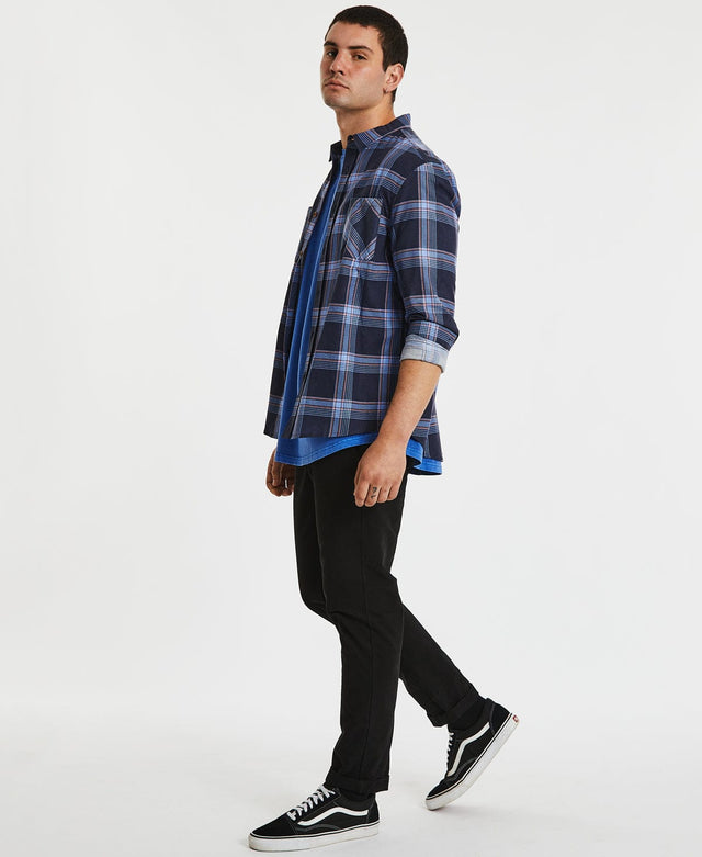 Nena & Pasadena Charge Cord Casual Long Sleeve Shirt Blue/Black Check