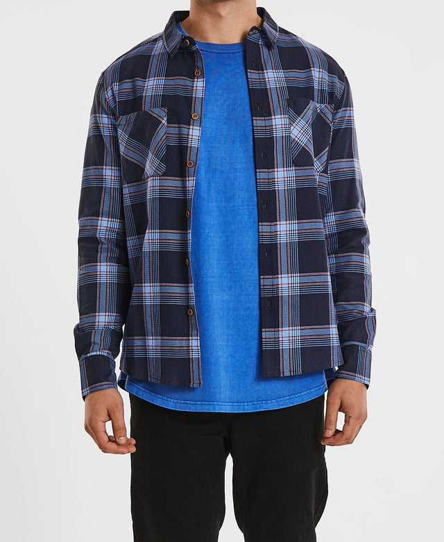 Nena & Pasadena Charge Cord Casual Long Sleeve Shirt Blue/Black Check
