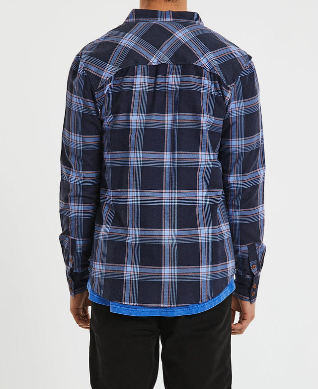 Nena & Pasadena Charge Cord Casual Long Sleeve Shirt Blue/Black Check