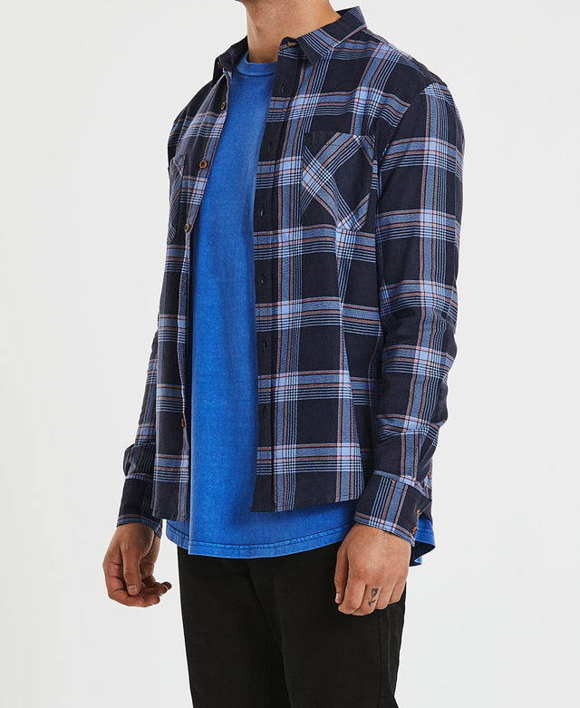 Nena & Pasadena Charge Cord Casual Long Sleeve Shirt Blue/Black Check