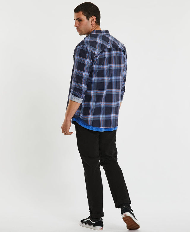 Nena & Pasadena Charge Cord Casual Long Sleeve Shirt Blue/Black Check