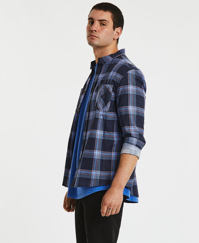Nena & Pasadena Charge Cord Casual Long Sleeve Shirt Blue/Black Check