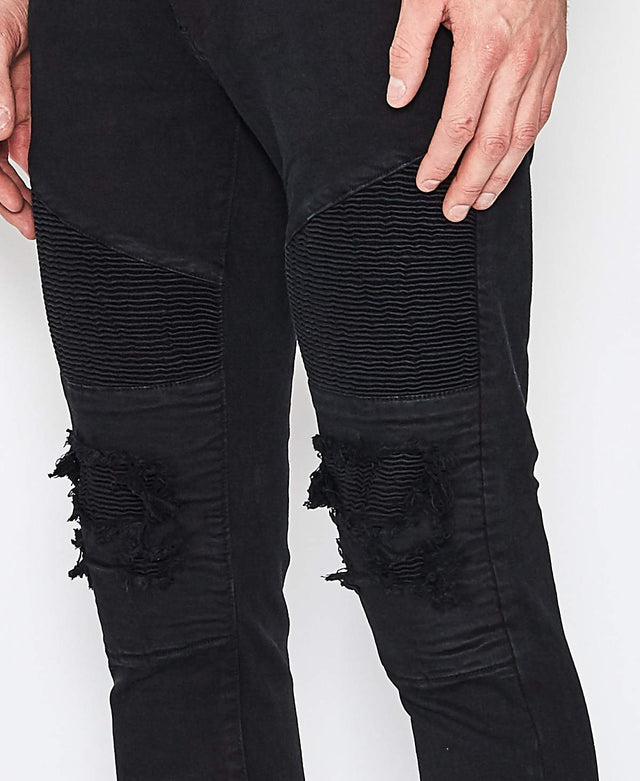 Nena & Pasadena Combination Slim Biker Jeans Washed Black