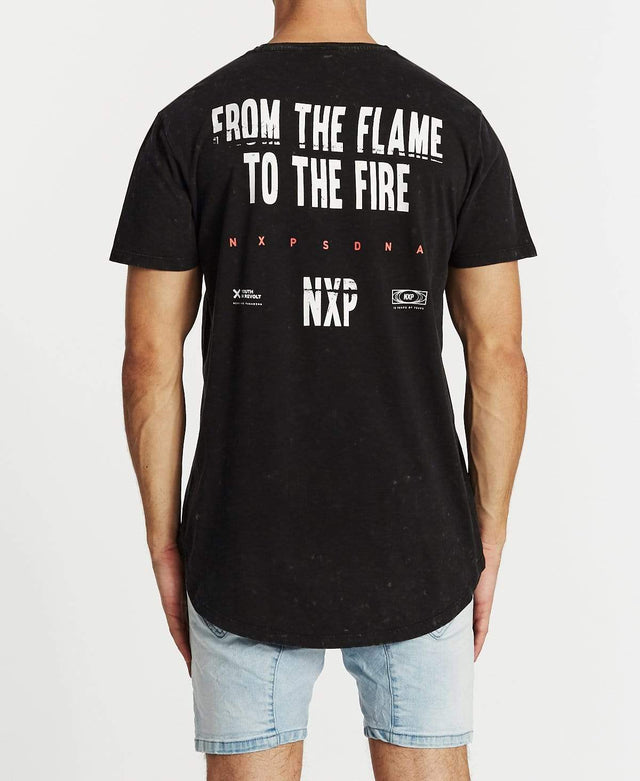 Nena & Pasadena Fire Flame Cape Back T-Shirt Acid Black