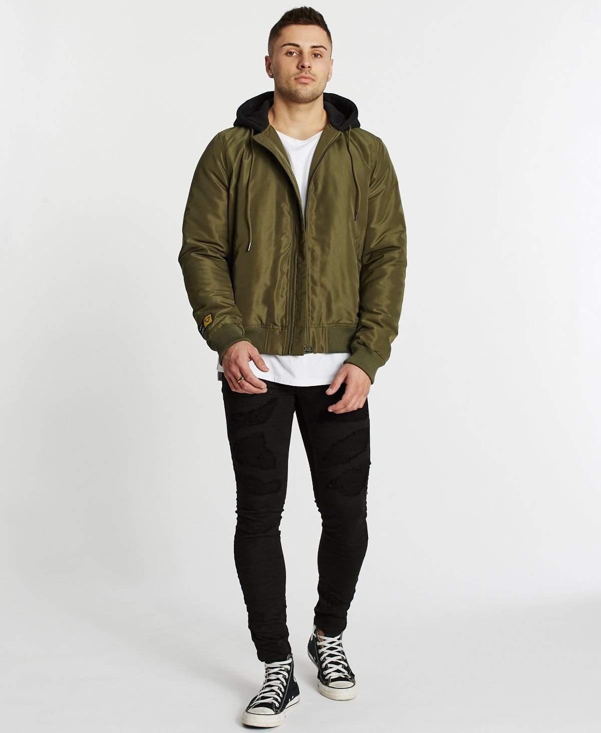 Khaki hooded outlet bomber jacket