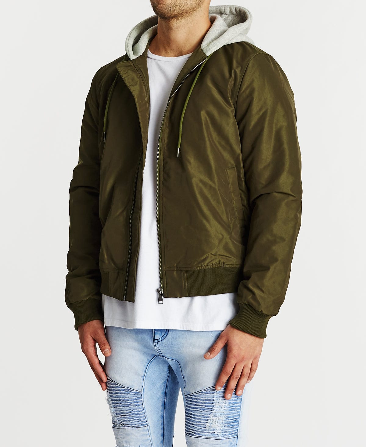 Olive green bomber top jacket with hood