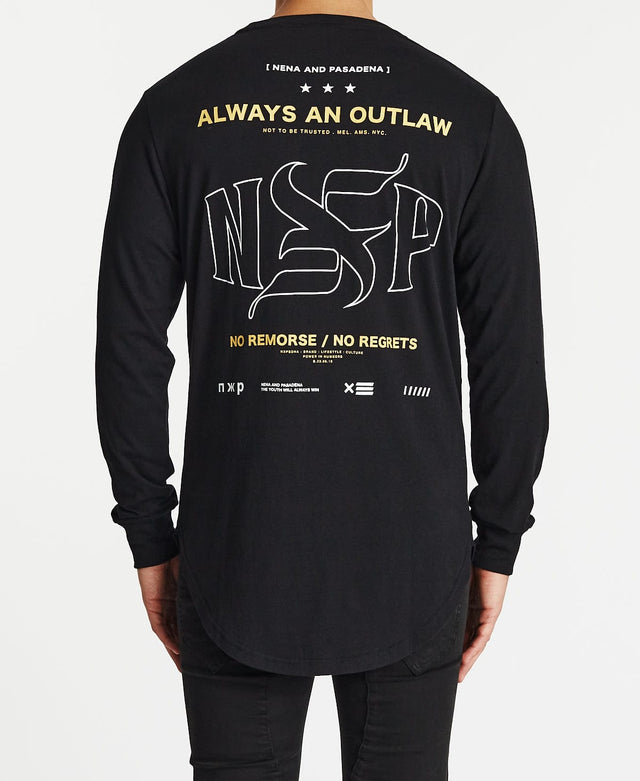 Nena & Pasadena Master Cape Back Long Sleeve T-Shirt Jet Black